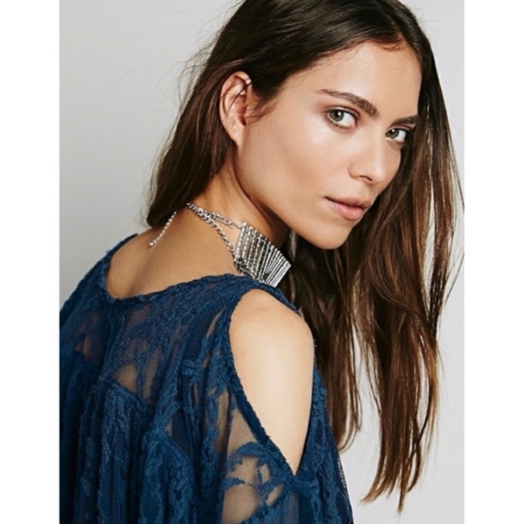 FREE PEOPLE teal lace Lost in Austin Swing Top - Picture 2 of 11